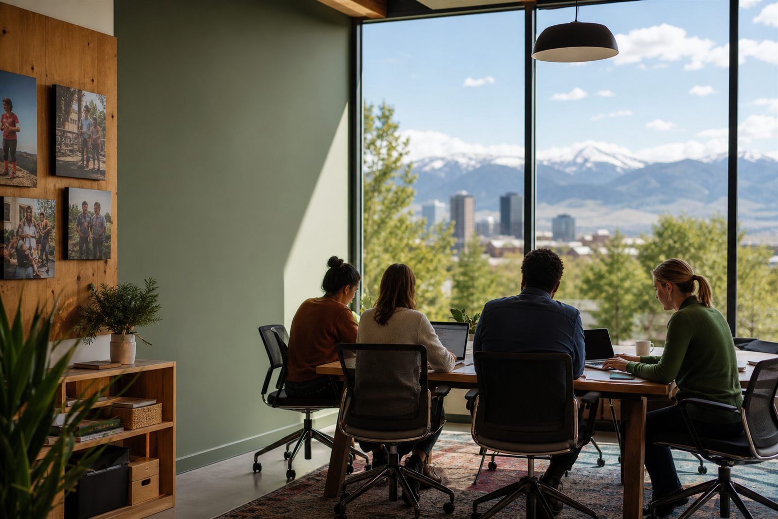 Nonprofit team collaborating in a community office with laptops and mission-driven program work